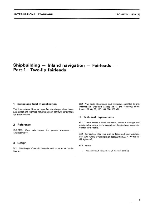 ISO 4127-1:1979 - Shipbuilding -- Inland navigation -- Fairleads