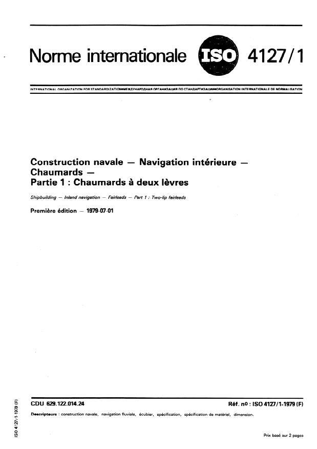 ISO 4127-1:1979 - Construction navale -- Navigation intérieure -- Chaumards