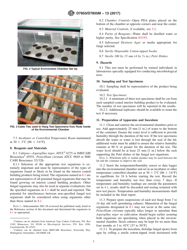 ASTM D7855/D7855M-13(2017) - Standard Test Method for Determination of Mold Growth on Coated Building Products Designed  for Interior Applications Using an Environmental Chamber and Indirect  Inoculation