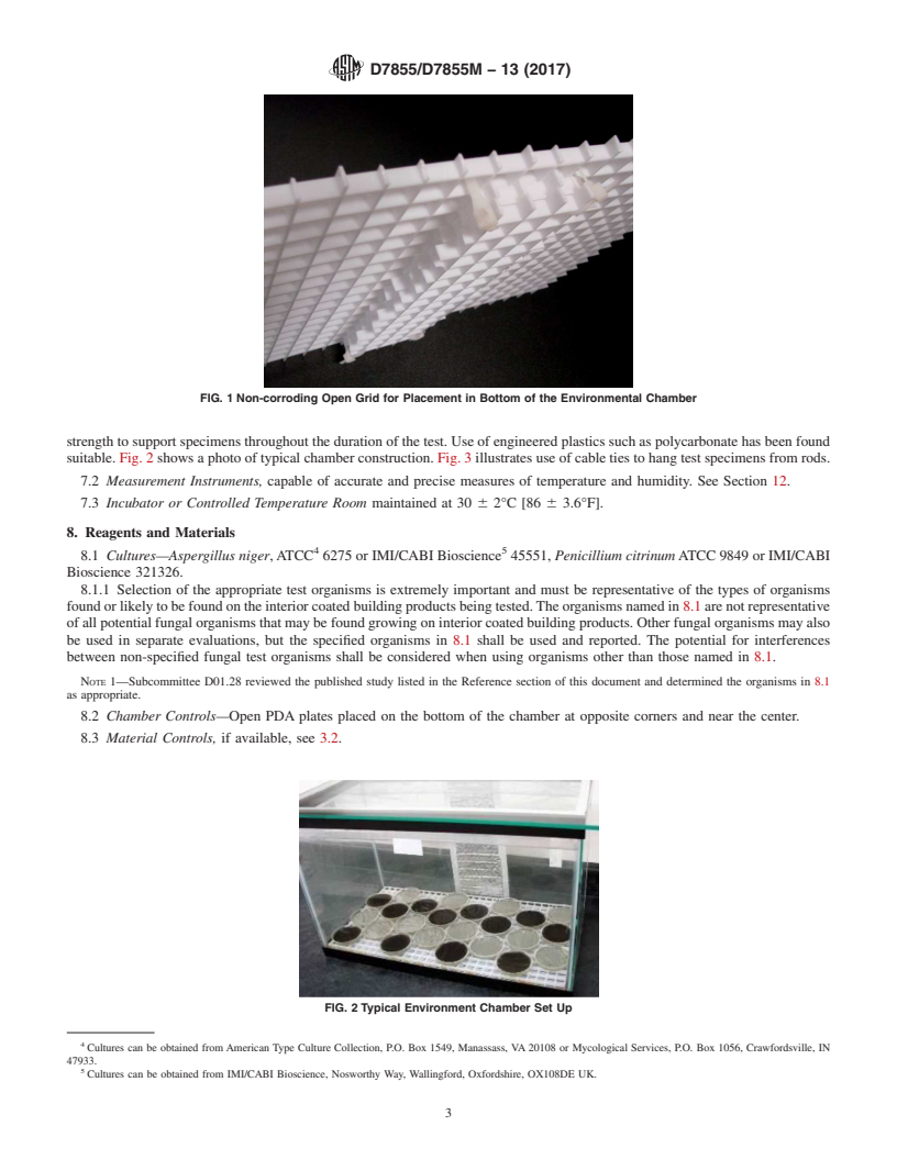 REDLINE ASTM D7855/D7855M-13(2017) - Standard Test Method for Determination of Mold Growth on Coated Building Products Designed  for Interior Applications Using an Environmental Chamber and Indirect  Inoculation