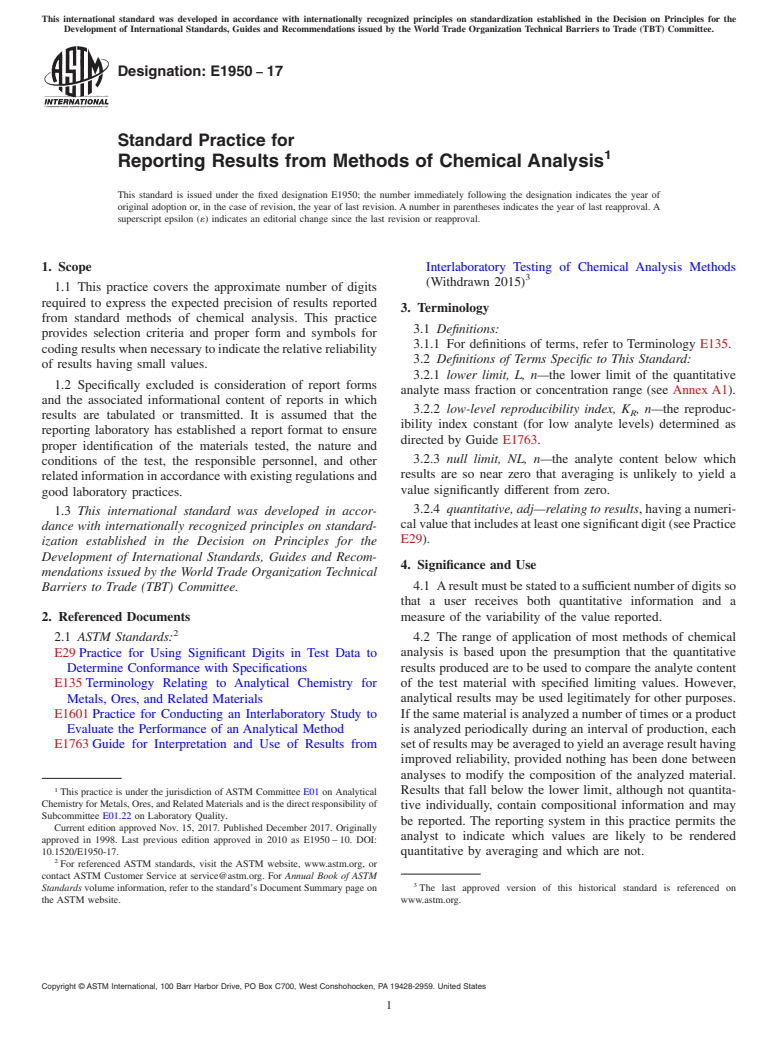 ASTM E1950-17 - Standard Practice for  Reporting Results from Methods of Chemical Analysis