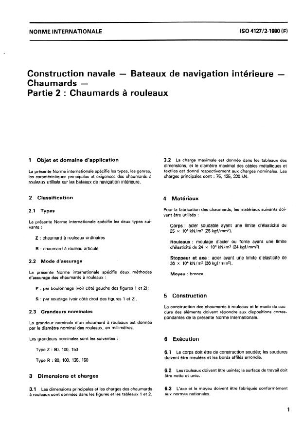 ISO 4127-2:1980 - Construction navale -- Bateaux de navigation intérieure -- Chaumards