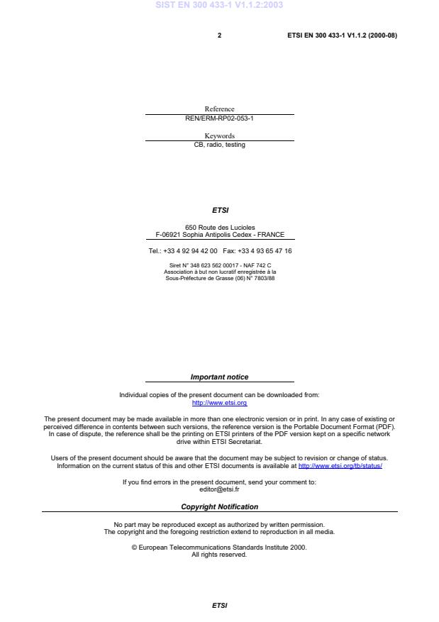 SIST EN 300 433-1 V1.1.2:2003 SIST EN 300 433-1 V1.1.2:2003 - Page 4 preview