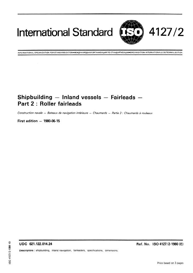 ISO 4127-2:1980 - Shipbuilding -- Inland vessels -- Fairleads