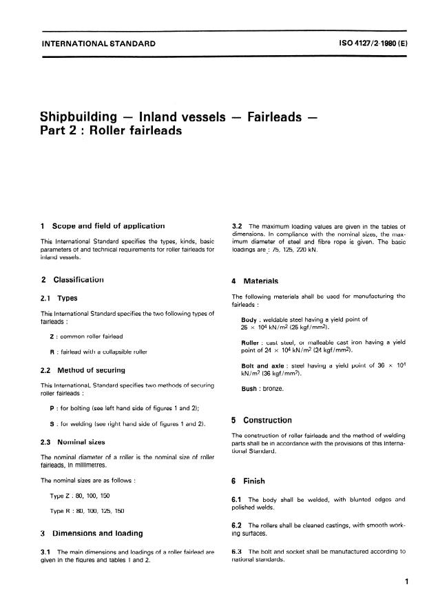 ISO 4127-2:1980 - Shipbuilding -- Inland vessels -- Fairleads