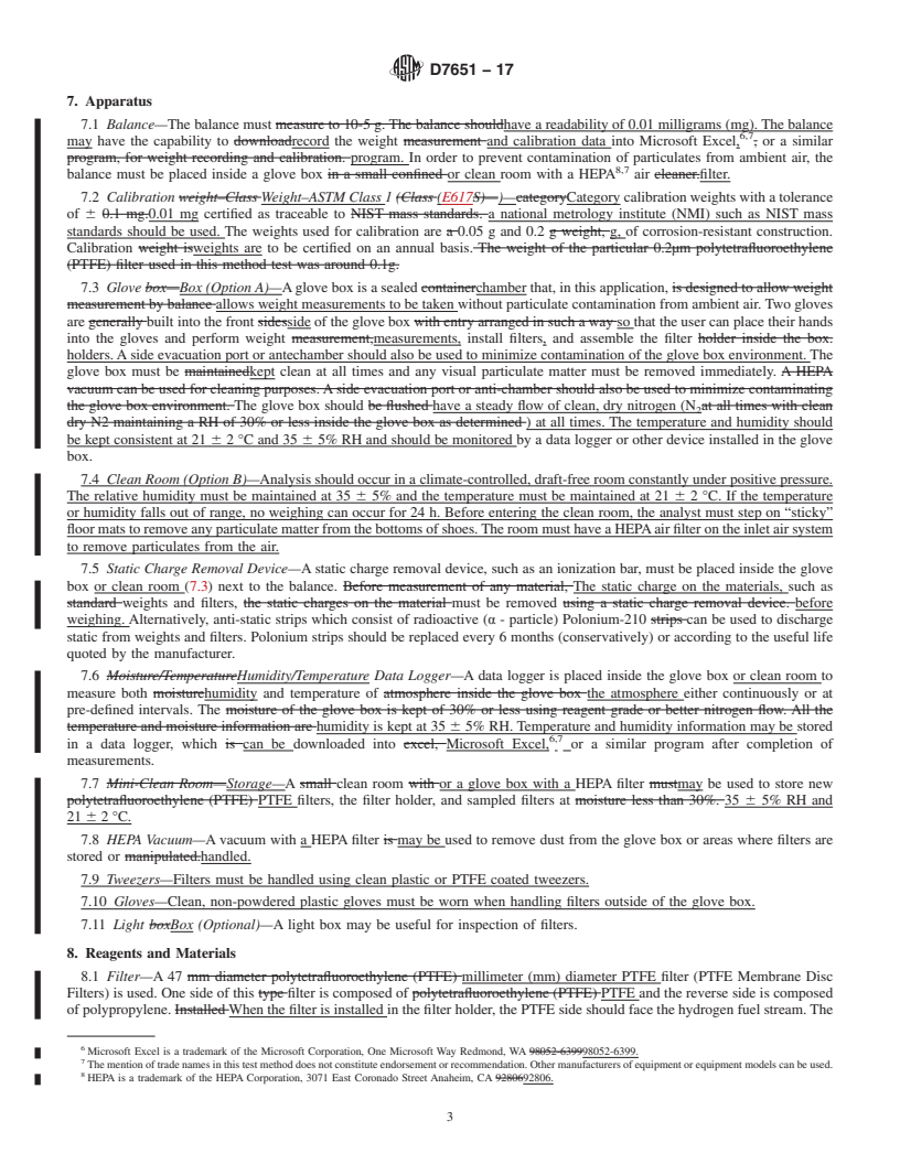 REDLINE ASTM D7651-17 - Standard Test Method for  Gravimetric Measurement of Particulate Concentration of Hydrogen   Fuel