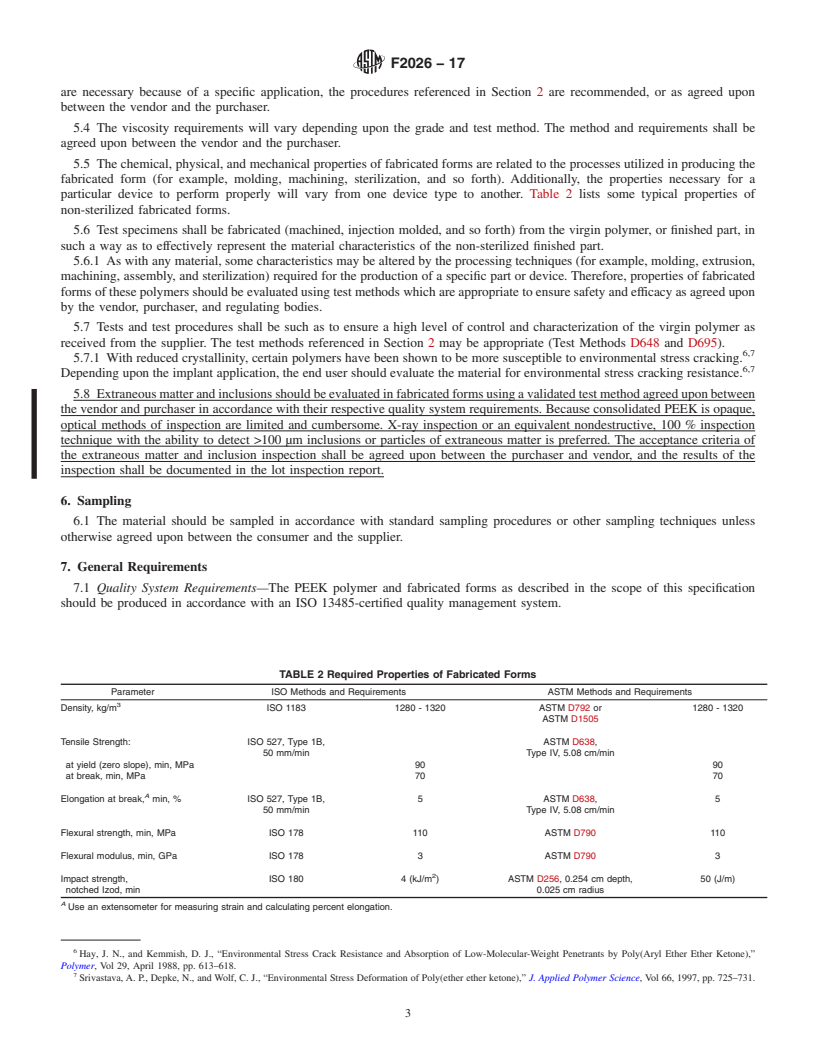 REDLINE ASTM F2026-17 - Standard Specification for  Polyetheretherketone (PEEK) Polymers for Surgical Implant Applications