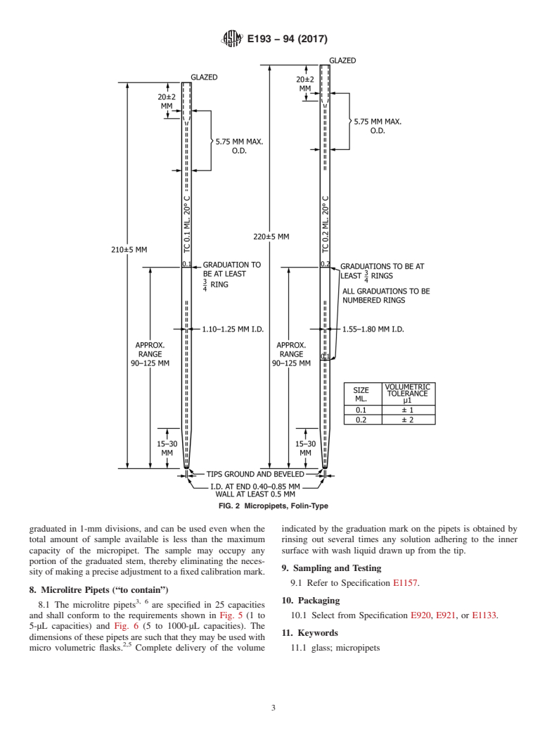 ASTM E193-94(2017) - Standard Specification for  Laboratory Glass Micropipets