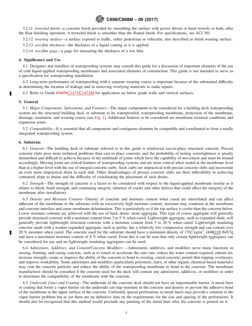 REDLINE ASTM C898/C898M-09(2017) - Standard Guide for  Use of High Solids Content, Cold Liquid-Applied Elastomeric  Waterproofing Membrane with Separate Wearing Course