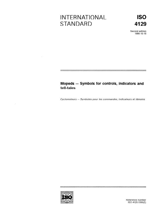 ISO 4129:1990 - Mopeds -- Symbols for controls, indicators and tell-tales