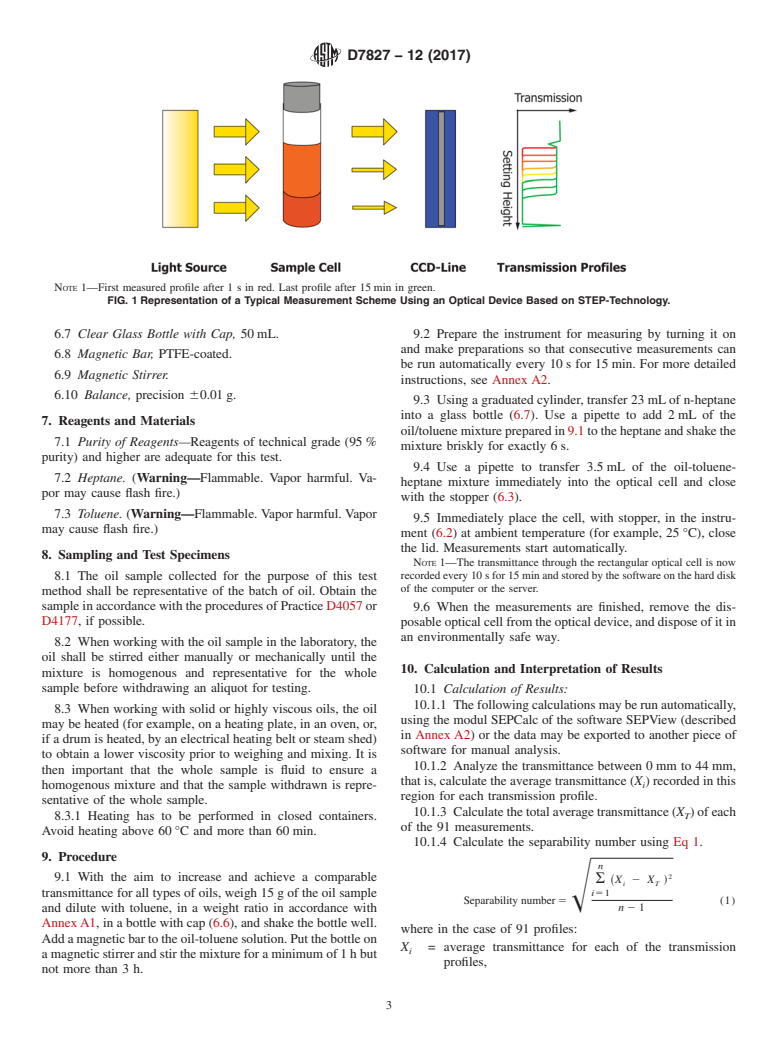 ASTM D7827-12(2017) - Standard Test Method for Measuring n-Heptane Induced Phase Separation of Asphaltene  from Heavy Fuel Oils as Separability Number by an Optical Device