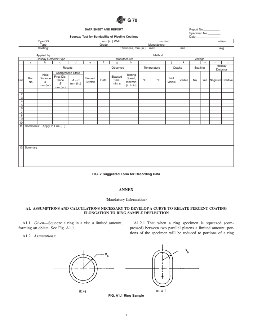 ASTM G70-81(1998) - Standard Test Method for Ring Bendability of Pipeline Coatings (Squeeze Test) (Withdrawn 2007)