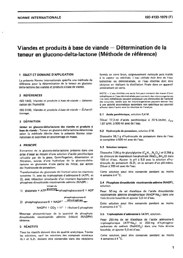 ISO 4133:1979 - Viandes et produits a base de viande -- Détermination de la teneur en glucono-delta- lactone (Méthode de référence)