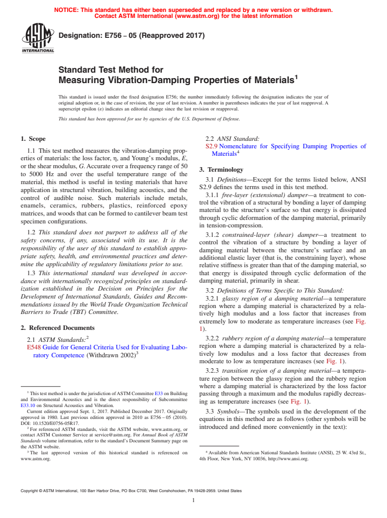 ASTM E756-05(2017) - Standard Test Method for  Measuring Vibration-Damping Properties of Materials