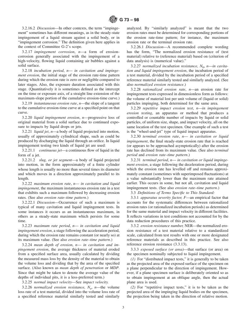 ASTM G73-98 - Standard Practice for Liquid Impingement Erosion Testing