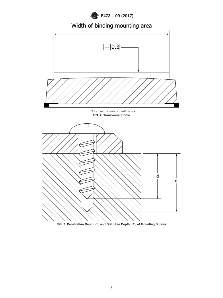 ASTM F473-09(2017) - Standard Specification for  Binding Mounting Area Dimensions on Alpine Skis and Bindings