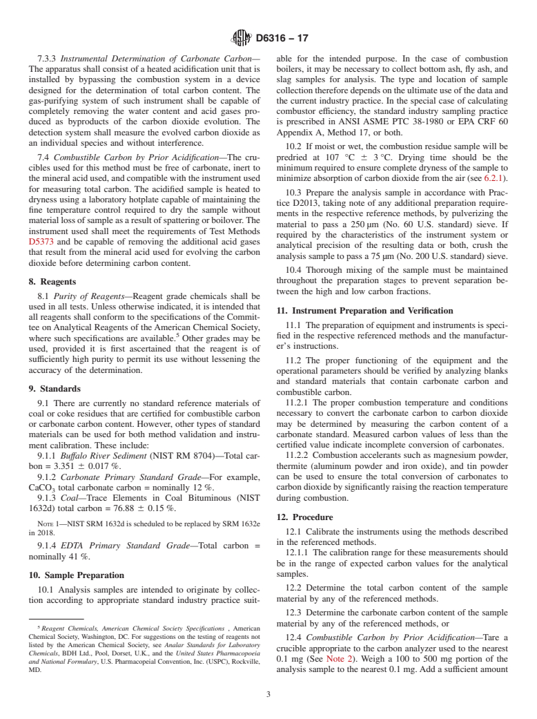 ASTM D6316-17 - Standard Test Method for  Determination of Total, Combustible and Carbonate Carbon in  Solid Residues from Coal and Coke