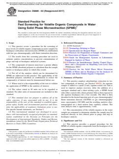 ASTM D6889-03(2017) ASTM D6889-03(2017) - Standard Practice for Fast Screening for Volatile Organic Compounds in Water Using Solid Phase Microextraction (SPME) - Page 1 preview