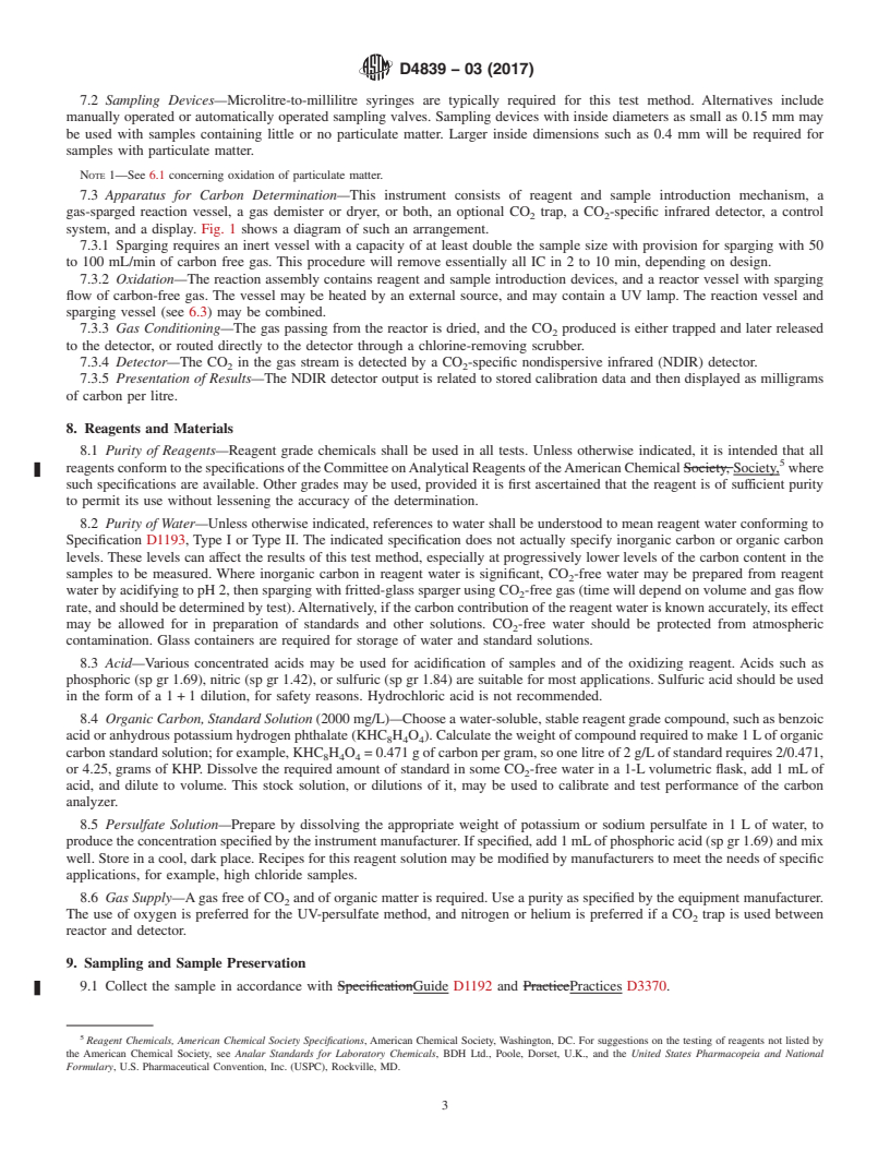 REDLINE ASTM D4839-03(2017) - Standard Test Method for  Total Carbon and Organic Carbon in Water by Ultraviolet, or  Persulfate Oxidation, or Both, and Infrared Detection