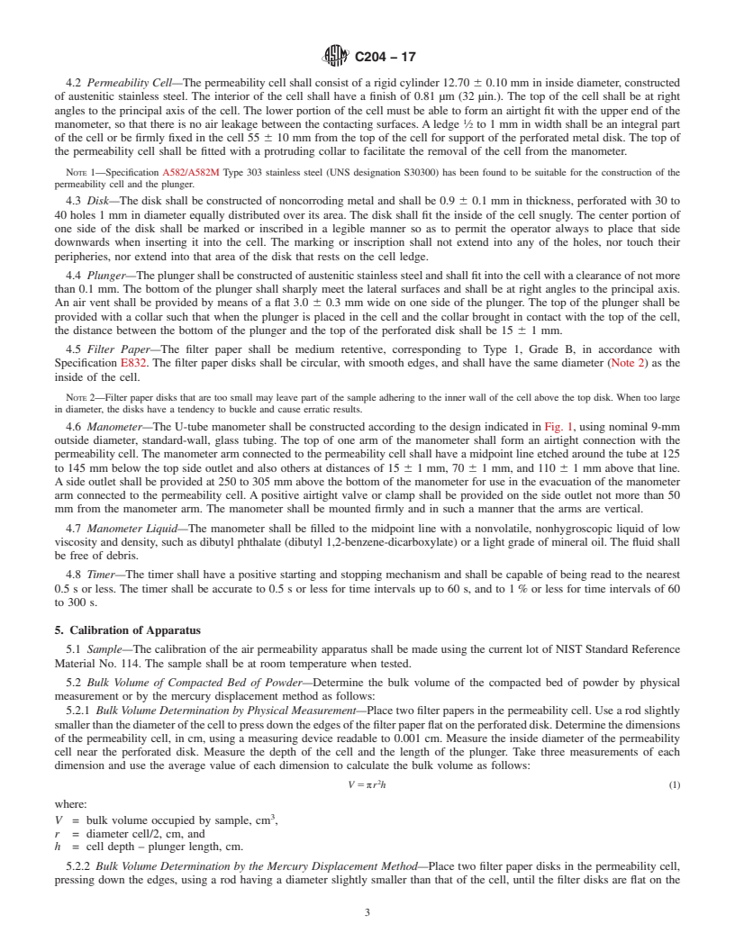 REDLINE ASTM C204-17 - Standard Test Methods for  Fineness of Hydraulic Cement by Air-Permeability Apparatus