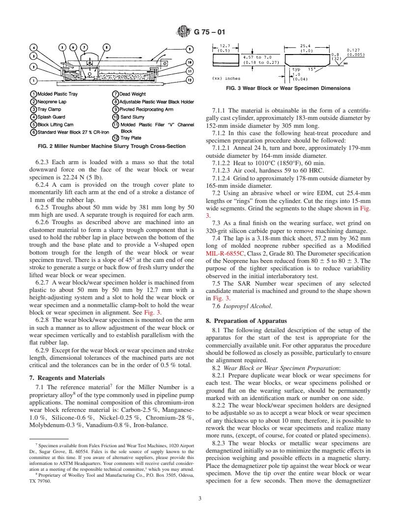 ASTM G75-01 - Standard Test Method for Determination of Slurry Abrasivity (Miller Number) and Slurry Abrasion Response of Materials (SAR Number)