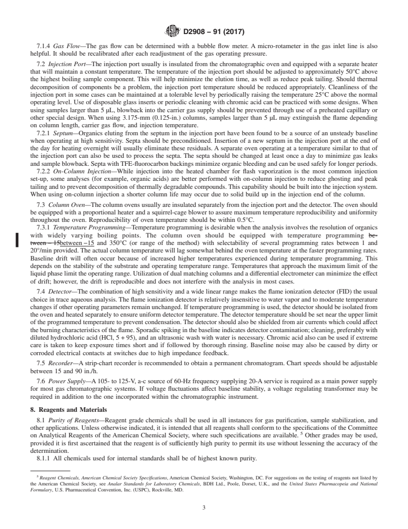 REDLINE ASTM D2908-91(2017) - Standard Practice for  Measuring Volatile Organic Matter in Water by Aqueous-Injection Gas Chromatography