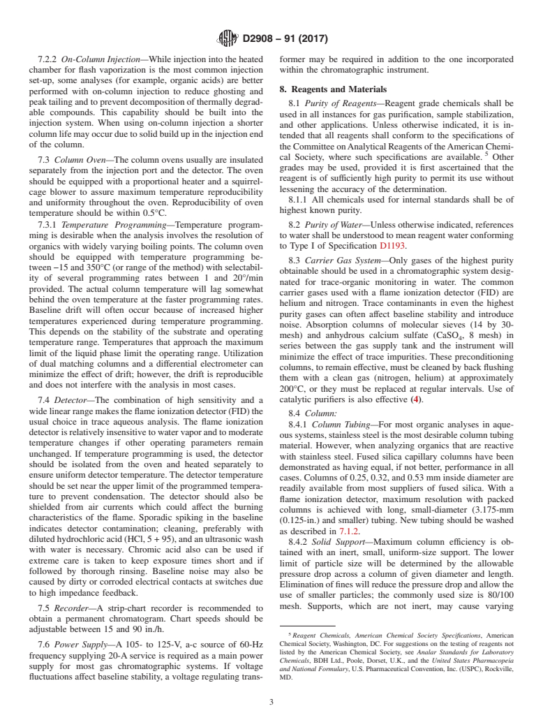 ASTM D2908-91(2017) - Standard Practice for  Measuring Volatile Organic Matter in Water by Aqueous-Injection Gas Chromatography