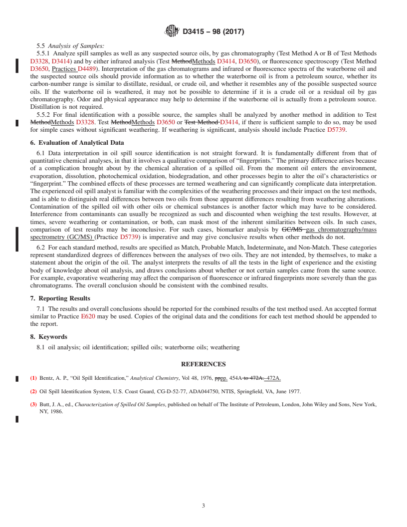 REDLINE ASTM D3415-98(2017) - Standard Practice for  Identification of Waterborne Oils