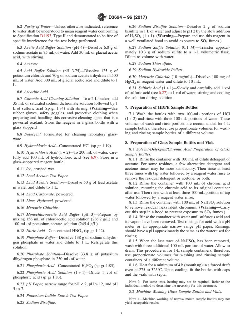 ASTM D3694-96(2017) - Standard Practices for  Preparation of Sample Containers and for Preservation of Organic  Constituents