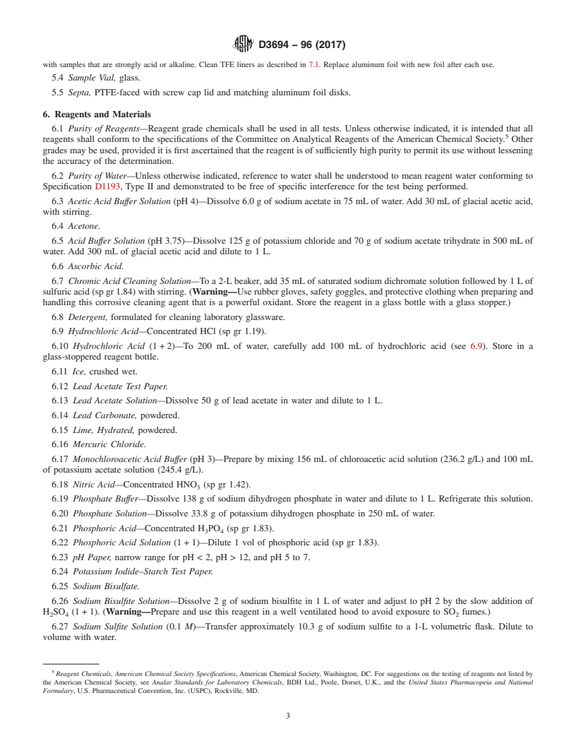 REDLINE ASTM D3694-96(2017) - Standard Practices for  Preparation of Sample Containers and for Preservation of Organic  Constituents