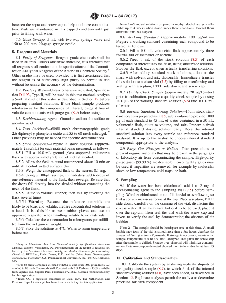 ASTM D3871-84(2017) - Standard Test Method for  Purgeable Organic Compounds in Water Using Headspace Sampling