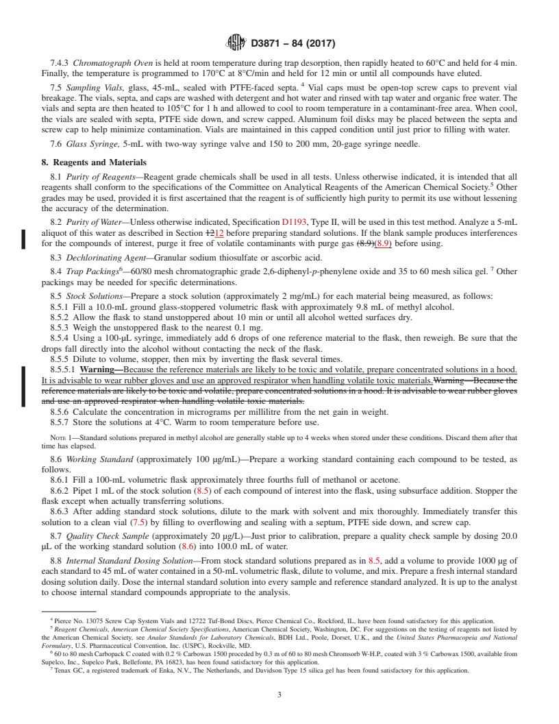 REDLINE ASTM D3871-84(2017) - Standard Test Method for  Purgeable Organic Compounds in Water Using Headspace Sampling