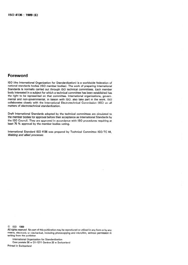 ISO 4136:1989 ISO 4136:1989 - Fusion-welded butt joints in steel -- Transverse tensile test - Page 2 preview