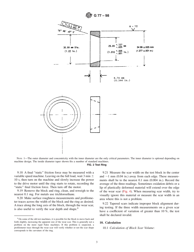 ASTM G77-98 - Standard Test Method for Ranking Resistance of Materials to Sliding Wear Using Block-on-Ring Wear Test