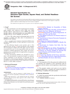 ASTM F880-12(2017) ASTM F880-12(2017) - Standard Specification for Stainless Steel Socket, Square Head, and Slotted Headless-Set Screws - Page 1 preview