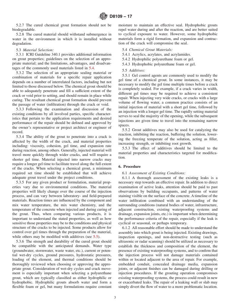 ASTM D8109-17 - Standard Guide for Waterproofing Repair of Concrete by Chemical Grout Crack Injection