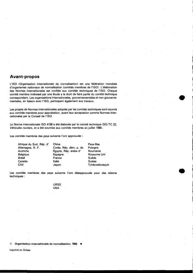 ISO 4138:1982 ISO 4138:1982 - Véhicules routiers -- Méthode d'essai en régime permanent sur trajectoire circulaire - Page 2 preview