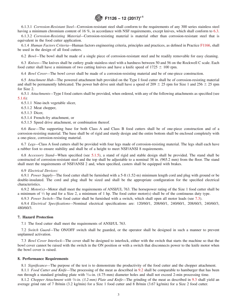 REDLINE ASTM F1126-12(2017)e1 - Standard Specification for  Food Cutters (Electric)