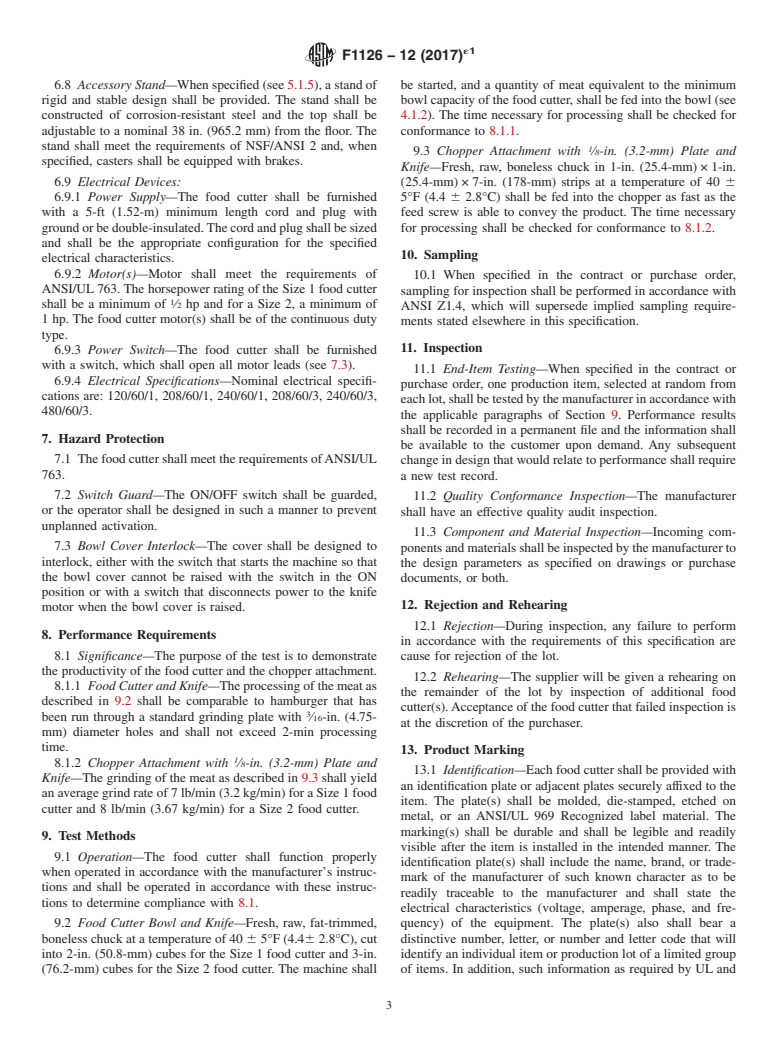 ASTM F1126-12(2017)e1 - Standard Specification for  Food Cutters (Electric)