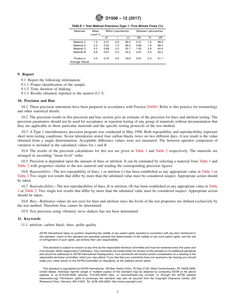 REDLINE ASTM D1508-12(2017) - Standard Test Method for  Carbon Black, Pelleted Fines and Attrition