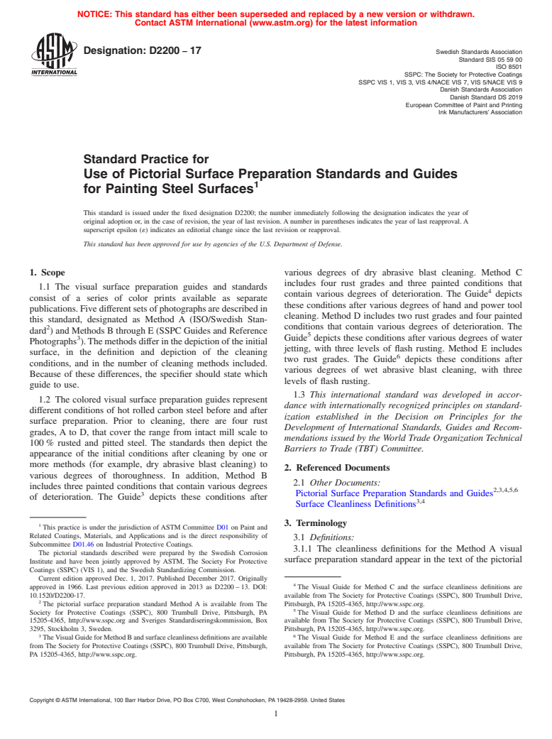 ASTM D2200-17 - Standard Practice for Use of Pictorial Surface Preparation Standards and Guides for  Painting   Steel Surfaces