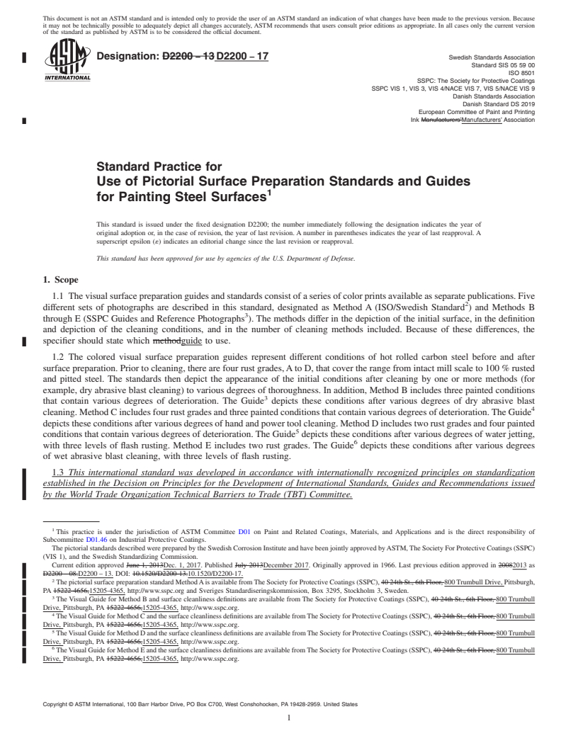 REDLINE ASTM D2200-17 - Standard Practice for Use of Pictorial Surface Preparation Standards and Guides for  Painting   Steel Surfaces