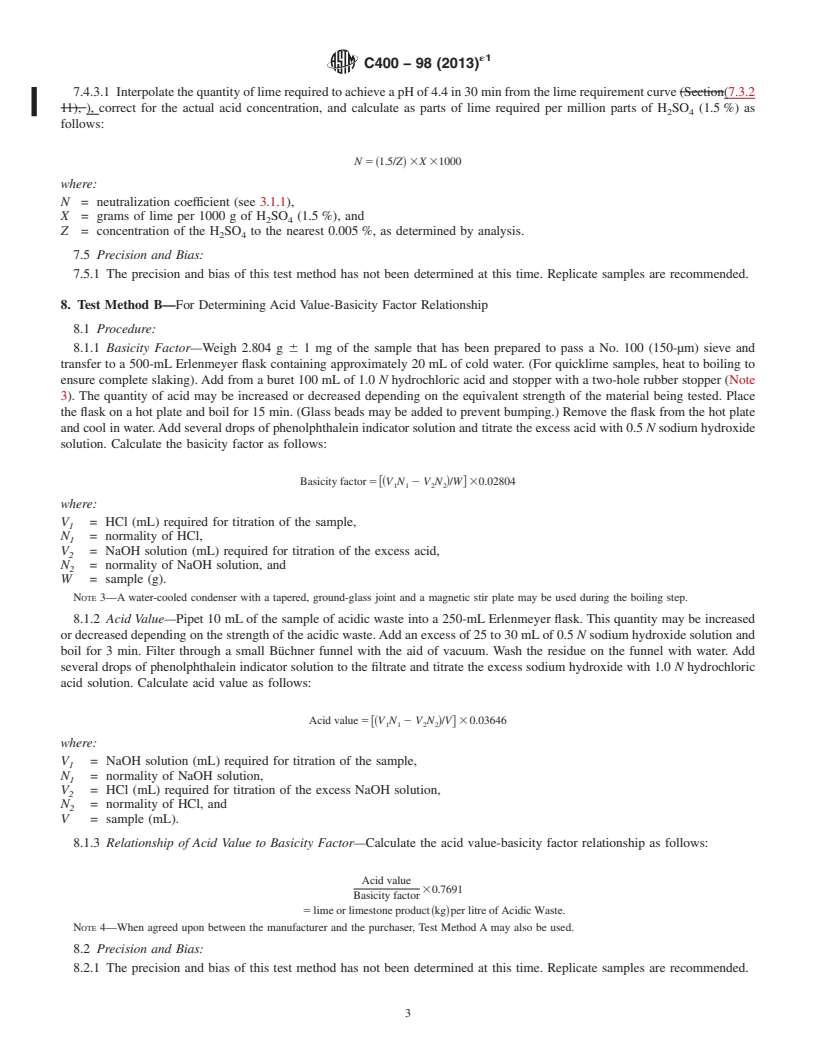 REDLINE ASTM C400-98(2013)e1 - Standard Test Methods for  Quicklime and Hydrated Lime for Neutralization of Waste Acid