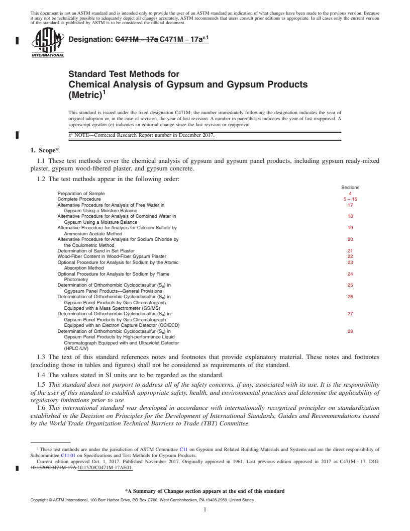 REDLINE ASTM C471M-17ae1 - Standard Test Methods for  Chemical Analysis of Gypsum and Gypsum Products (Metric)