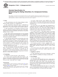 ASTM F1544-11(2017) ASTM F1544-11(2017) - Standard Specification for Determining the Rating Velocities of a Compound Archery Bow - Page 1 preview