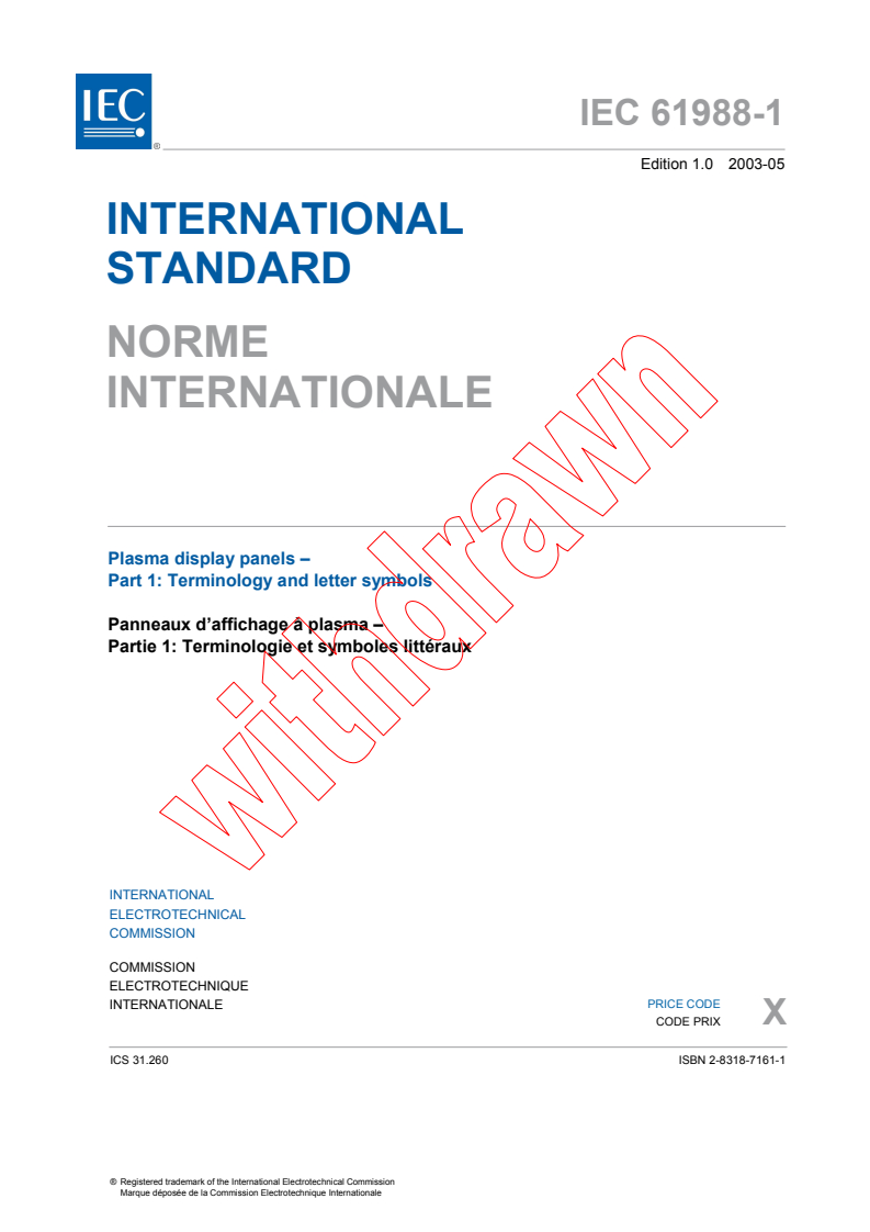IEC 61988-1:2003 - Plasma display panels - Part 1: Terminology and letter symbols
Released:5/12/2003
Isbn:2831871611