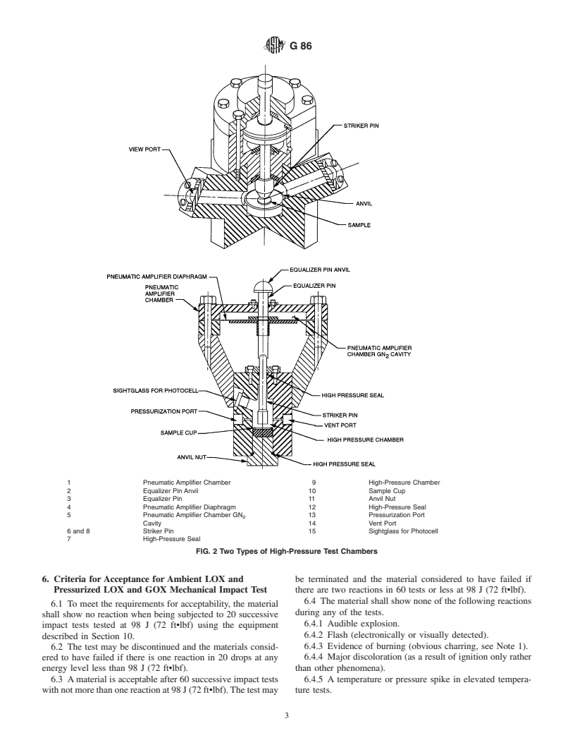 ASTM G86-98a - Standard Test Method for Determining Ignition Sensitivity of Materials to Mechanical Impact in Ambient Liquid Oxygen and Pressurized Liquid and Gaseous Oxygen Environments