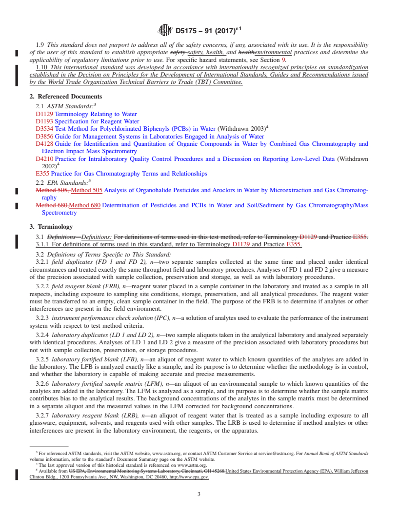 REDLINE ASTM D5175-91(2017)e1 - Standard Test Method for  Organohalide Pesticides and Polychlorinated Biphenyls in Water  by Microextraction and Gas Chromatography