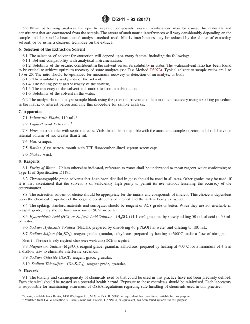 REDLINE ASTM D5241-92(2017) - Standard Practice for  Micro-Extraction of Water for Analysis of Volatile and Semi-Volatile  Organic Compounds in Water