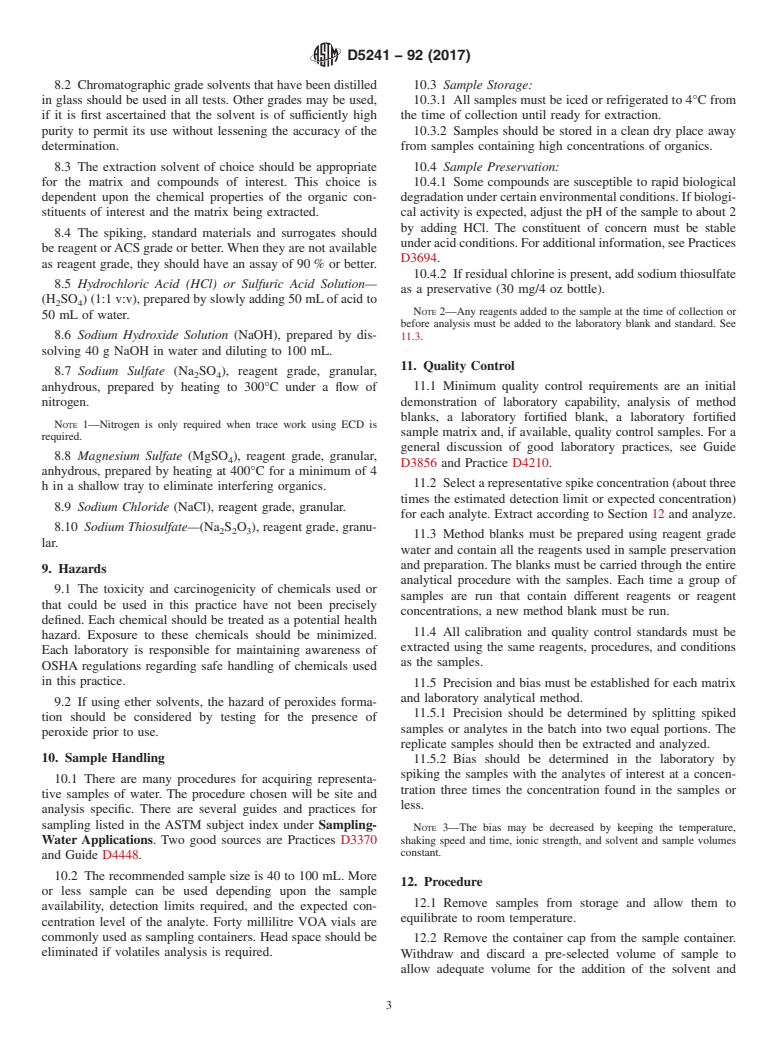 ASTM D5241-92(2017) - Standard Practice for  Micro-Extraction of Water for Analysis of Volatile and Semi-Volatile  Organic Compounds in Water